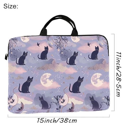 15-Inch Laptop Sleeve – Stylish, Lightweight, Shockproof, Water-Resistant Case for Lenovo, HP, Dell, Asus Notebooks - Cute Cat and Moon - color: Cute Cat and Moon