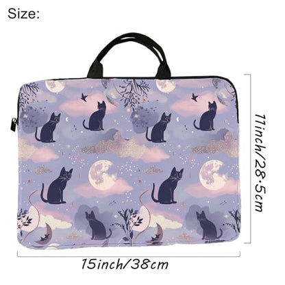 15-Inch Laptop Sleeve – Stylish, Lightweight, Shockproof, Water-Resistant Case for Lenovo, HP, Dell, Asus Notebooks - Cute Cat and Moon - color: Cute Cat and Moon