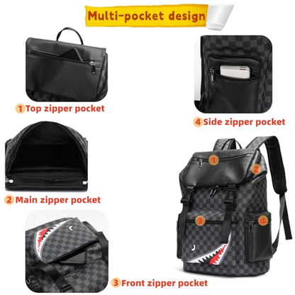 Leather laptop backpack, PU leather backpack Men Women, casual backpack, water-resistant, for daily commuting work travel (Black-s) - color: Black-03