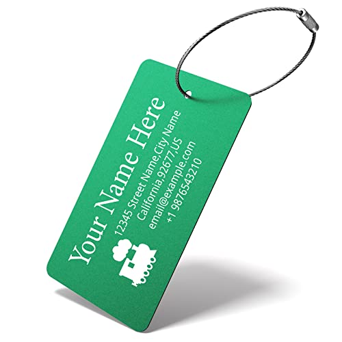 Luggage Tags for Suitcase - Personalized Engraved Metal Tag for Cruise Travel - Custom Name Tags Suitable for Bags and Backpacks(Green) - color: Green, size: Horizontal (2x3.5")