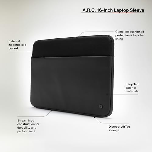 Incase A.R.C. Sleeve with ReSpun Recycled Polyester - 15 inch and 16 inch MacBook/Laptop & iPad/Tablet Case - Cushioned Faux Fur Lining, External Zippered Slip Pocket - Black - color: Black