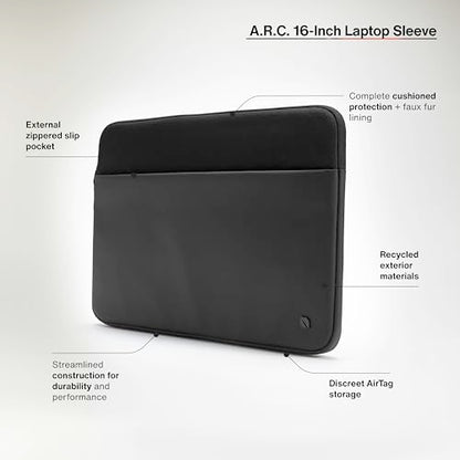 Incase A.R.C. Sleeve with ReSpun Recycled Polyester - 15 inch and 16 inch MacBook/Laptop & iPad/Tablet Case - Cushioned Faux Fur Lining, External Zippered Slip Pocket - Black - color: Black