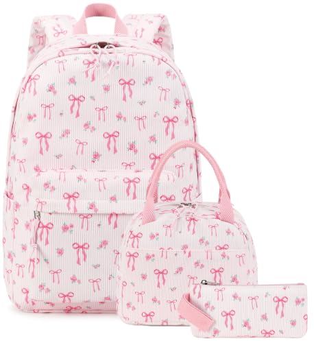 BTOOP School Backpacks for Teen Girls Bookbags Lightweight Kids Backpack School Bags Set with Lunch Box Pencil Case - color: Pink Bow-280