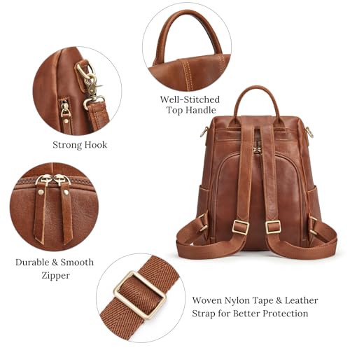 S-ZONE Leather Backpack Purses for Women Antitheft Rucksack Shoulder Bag Medium - color: 4-cognac