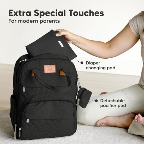 KeaBabies Diaper Bag Backpack - Large Baby Diaper Bag with Changing Pad, Baby Boy, Girl, Travel Backpack for Mom and Dad, Waterproof, Multi Function Durable (Trendy Black) - color: Trendy Black