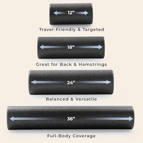 Sunny Health & Fitness High-Density Foam Roller 12" to 36", for Stretching & Muscle Recovery – Black, Blue, Pink - color: Black, size: 12-Inch