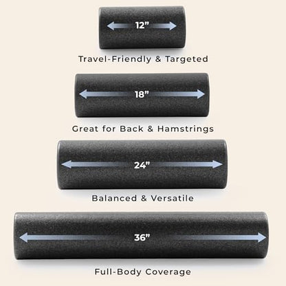 Sunny Health & Fitness High-Density Foam Roller 12" to 36", for Stretching & Muscle Recovery – Black, Blue, Pink - color: Black, size: 12-Inch