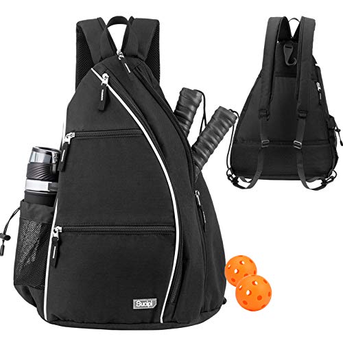 Sucipi Pickleball Bag for Men & Women,Convertible Backpack with Fence Hook - color: Deep Black, size: Medium