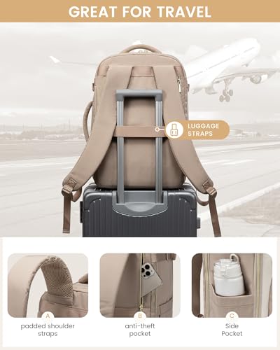LOVEVOOK Travel Essentials Carry on Backpack 50L Travels Backpack for Women,Waterproof TSA Personal Item Travels Bag Airline Flight Approved,Large Carry on Luggage Laptop Backpack with Packing Cubes - color: Khaki - Beige White - Light Mud, size: X-Large-