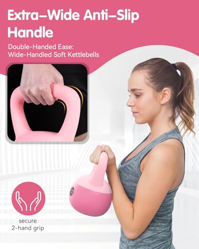 Soft Kettlebell - Cushioned Impact-Resistant Base and Anti-Slip, Kettle bell Anti-Slip Grip Weight for Home Workouts, Safe Strength Training Kettlebells Sets for Women & Men, With Non-slip Gloves - color: Pink