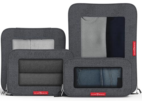 LeanTravel Premium Compression Packing Cubes for Travel - Suitcase Organizer Bags with Double Zipper & Breathable Mesh Panel - Space Saving Carry On Luggage Essentials (4-Pack, Black) - color: Black, size: 4 pack