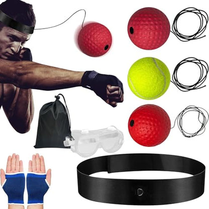 Box-bollen Game, Interactive Boxing Reflex Ball Set, Adjustable Headband for Punching Practice for Reflex, Timing, Accuracy, foc-us Hand Eye Coordination Training for Boxing