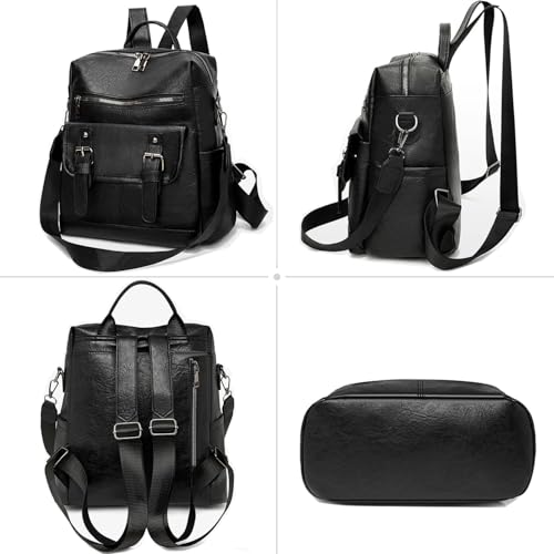 Fashion PU Leather Backpack Purse for Women Travel Backpack Bag with Tassel Ladies Shoulder Handbags Casual Daypack - color: Dark Black