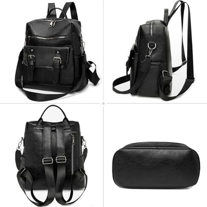 Fashion PU Leather Backpack Purse for Women Travel Backpack Bag with Tassel Ladies Shoulder Handbags Casual Daypack - color: Dark Black