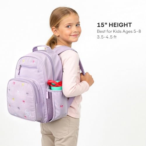 mibasies Girls Backpacks Ages 5-8: Quilted Backpack for Kids - Cute 15 Inches Bookbag for Kindergarten Elementary School Bow Purple - color: Bow Purple, style: Kids-15"h