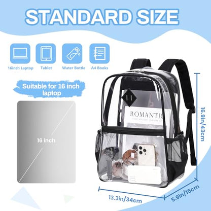 MUSEVOS Clear Backpack Stadium Approved, Heavy Duty See Through Book Bag, Black Transparent - color: Black Transparent