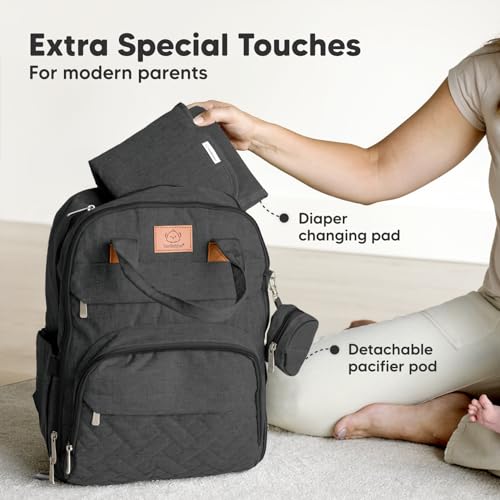 KeaBabies Diaper Bag Backpack - Large Baby Diaper Bag with Changing Pad, Baby Boy, Girl, Travel Backpack for Mom and Dad, Waterproof, Multi Function Durable (Charcoal) - color: Charcoal