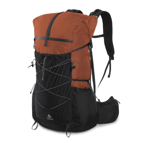 Haimont 40L+15L Roll-Top Backpacking Pack with Rain Cover, Orange | Expandable 55L, Hip Belt Support, Sleeping Pad Carry, Pole Attachments, YKK & Duraflex - color: Orange
