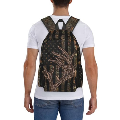 Camo Hunting Backpack USA Flag Deer School Bag Lightweight Bookbag Casual Daypack for Girls Boys Kids Women Men Travel Laptop 16 Inch - color: Hunting