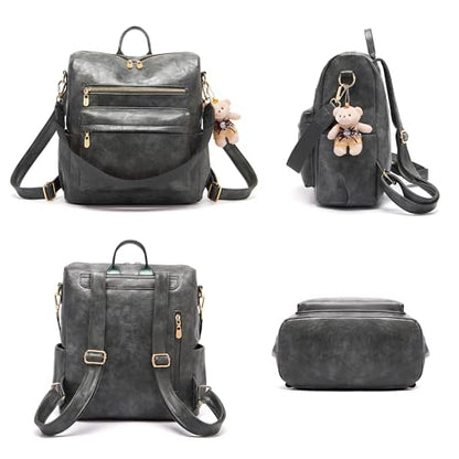 Soperwillton Women Backpack Purse Multipurpose Design Handbags Shoulder Bag PU Leather Travel bag Backpack Set 2pcs - color: Darkgrey