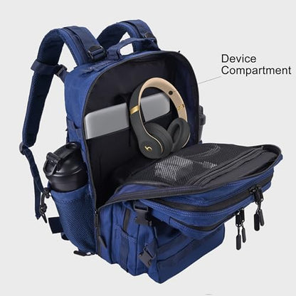 LHI Military Tactical Backpack for Men and Women 45L Army 3 Days Assault Pack Bag Large Rucksack with Shoe Compartment - Black and White - color: 1.21 Shoe Compartment（blue）