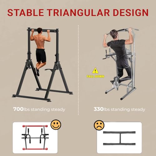 Tappio Folding Power Tower Dip Station Pull Up Bar, Multifunctional Pull Up Tower Adjustable Height, Triangular Structure Strength Training Workout Equipment for Home Gym Fitness