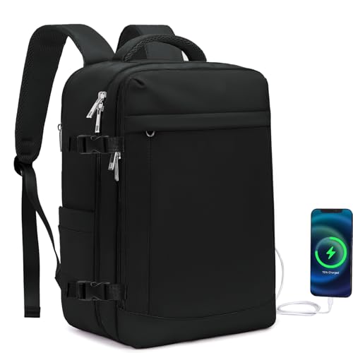 Lossga for Spirit Airlines Personal Item Bag 18x14x8 Inches Travel Bag Mens Travel Backpack for Women Fit Up to 17 inch Weekender Bags With Usb Charging Port Carry on Flight Approved - color: Black