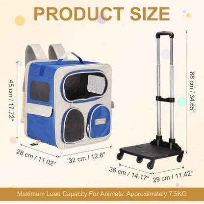 Pet Backpack Carrier, Portable and Ventilated, Nylon Dogs Cats and Small Animal Travel Bag 14.17", (Dark Blue, 1 Pcs), Intended for Hiking/Camping/Traveling - color: Dark Blue