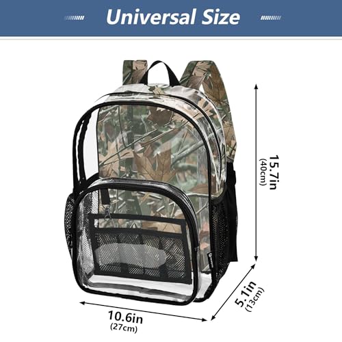 Camo Forest Trees Leaves Clear Backpack PVC Transparent Backpack Lightweight Book Bags Capacity Clear Bag for Boys Girls - color: Bronco Green