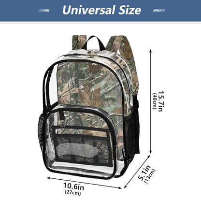 Camo Forest Trees Leaves Clear Backpack PVC Transparent Backpack Lightweight Book Bags Capacity Clear Bag for Boys Girls - color: Bronco Green