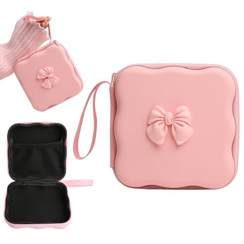 Charger Cover Storage Bag, Cute 3D Bow Tie Waves Design Charger Protector Travel Storage Case, Earphone Wire Saver Cable Cord Organizer Wireless Earphone Storage Box, Pink Bow - color: Pink Bow