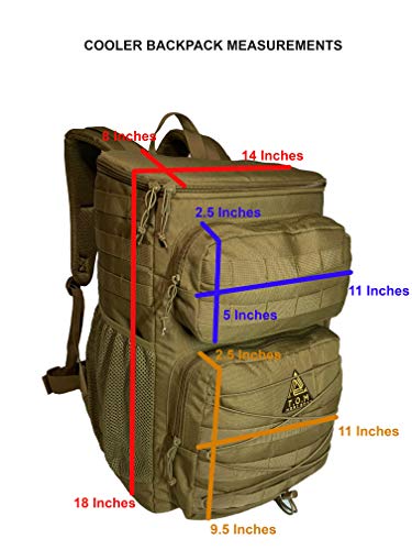 Cooler Backpack, Tactical, Insulated. Heavy Duty, Extra Large, Leak Proof for Hiking, Camping, Beach. Bonus, Credit Card Multi Tool Included
