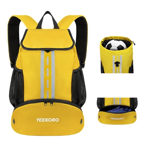 Soccer Backpack Multifunctional Sport Gym Bags with Dry-wet Separate & Shoe Compartment for Basketball Volleyball - color: Upgraded Yellow