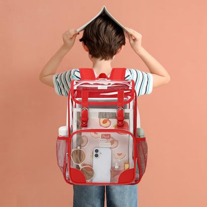 Fuyicat Clear Backpack Heavy Duty PVC Transparent Girls Kids School Backpacks Stadium Approved See Through College Bookbag for Women (Red) - color: Red