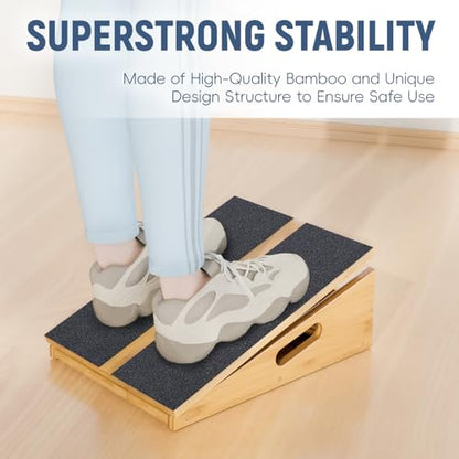 Wood Slant Board Calf Stretcher - Professional Calf Stretcher Slant Board for Physical Therapy, Incline Stretching, and Rehabilitation Exercises - Durable and Adjustable Balance Tool - color: Bamboo