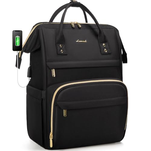 LOVEVOOK Laptop Backpack Women, 15.6 Inch Work Backpack Woman for Teacher Nurse Bags, Computer College Backpack Purse, Waterproof Anti-theft Travel Back Pack with USB Charging Port, Black - color: Black, size: 15.6 inch