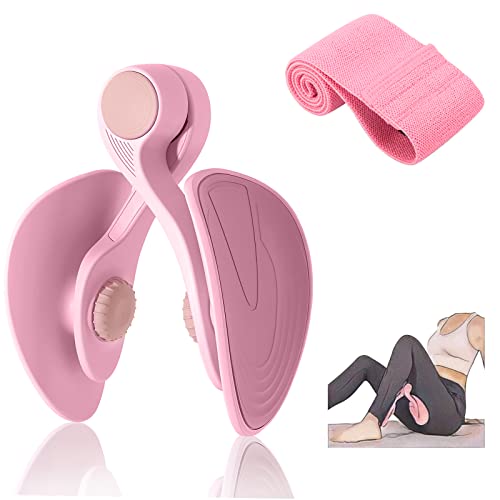 Pelvic Floor Exercise Device Available in 35 lb and 49 lb Resistance, Kegel and Inner Thigh Muscle Trainer, Home Workout Equipment for Postpartum Recovery, Women and Men, with Band - color: Pink