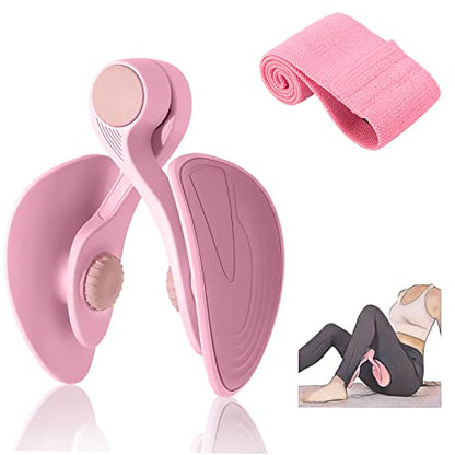 Pelvic Floor Exercise Device Available in 35 lb and 49 lb Resistance, Kegel and Inner Thigh Muscle Trainer, Home Workout Equipment for Postpartum Recovery, Women and Men, with Band - color: Pink