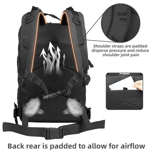 45L Army Tactical Backpack For Men,Large Military Assault Pack 3 Day Bug Out Bag For Women, Molle Daypack Camping Outdoor Mountaineering Backpacks Black Rucksack Survival