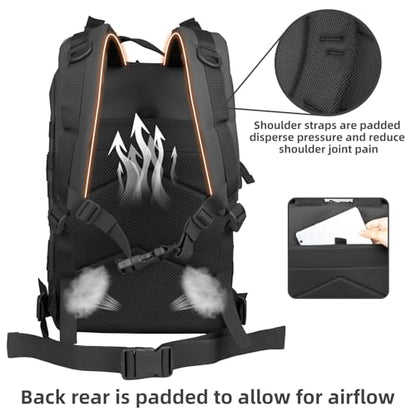 45L Army Tactical Backpack For Men,Large Military Assault Pack 3 Day Bug Out Bag For Women, Molle Daypack Camping Outdoor Mountaineering Backpacks Black Rucksack Survival