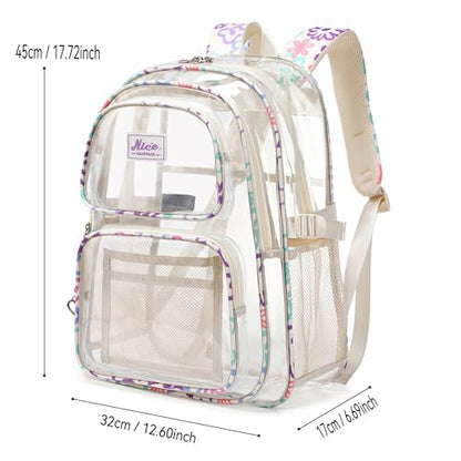 OKKID Heavy Duty Clear Backpack for School Girls Clear Bookbag Transparent Backpack for work See Through Plastic School Bags - color: Beige