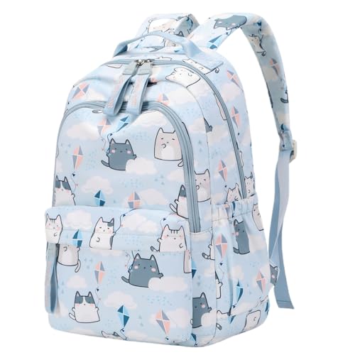 Mfikaryi Backpacks for Girls Cute Cat Backpack Elementary School Backpack Students Bookbag for Girls | Students Bookbag - color: Light Blue, size: Large