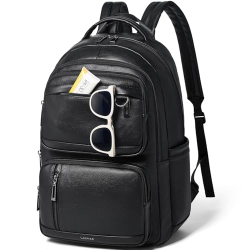 LATMAP Vegan Leather Backpack 17Inch Laptop Backpack for Women Travel Black | TSA-friendly, with luggage strap & pickpocket-proof, large capacity, laptop compartment, water-resistant, easy to wipe clean - color: Black