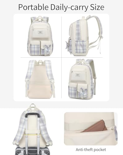 Teen Girl School Backpack, Cute Bookbag with Laptop Compartment for Big Student Women College Mochilas Escolares para Niñas (Beige) - color: Beige, size: 15.6in