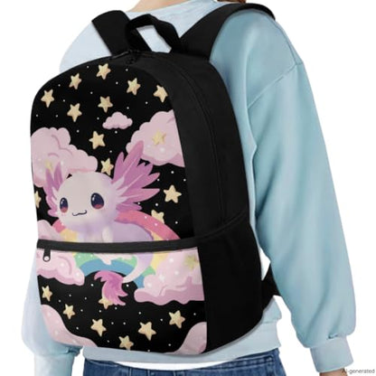 ZDCUSTOM Pink Axolotl Backpack for Kids for School 6-8 Girls Cute Elementary Student Book Bag with Lunch Box, Pencil Case, Water Bottle Cover, Keychain, Girls Preschool Back Pack 5PCS - color: Rainbow Axolotl