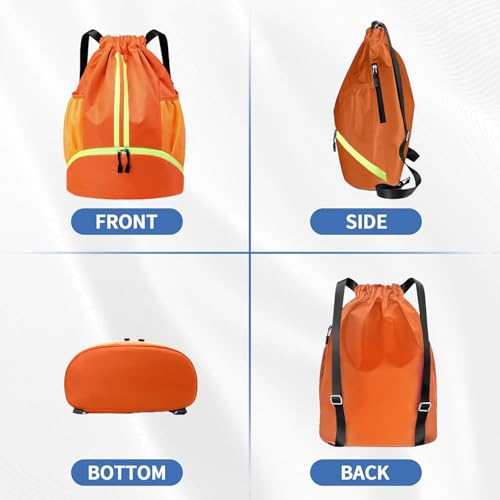 Drawstring Backpack Gym Bag with Shoe Compartment - Ideal for Basketball, Swimming, Beach Activities, Unisex - color: Orange
