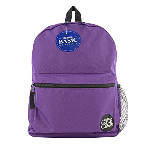 BAZIC PRODUCTS 16 Inch Purple Basic Backpack, School Book Bag for Students Teens Adults, Travel Work, Case of 12 - color: Purple, size: 12-Pack