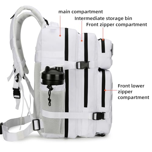 Lovelinks21 45L Tactical Assault Backpack 3 day assault pack with Molle Waterproof backpack Rucksack for Tactical Backpacks (White) - color: White
