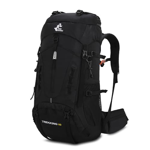 Bseash 60L Hiking Camping Backpack with Rain Cover, Waterproof Large Capacity Outdoor Sport Travel Daypack Climbing Touring (Black) - color: Black