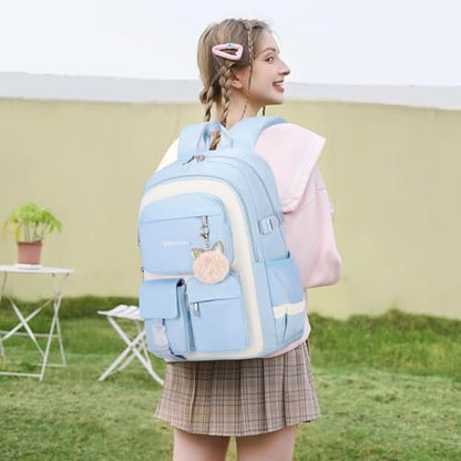 3PCS School Backpack For Student Women College Middle High Teen Girls Bookbag Waterproof Laptop Bag Grey - color: Grey